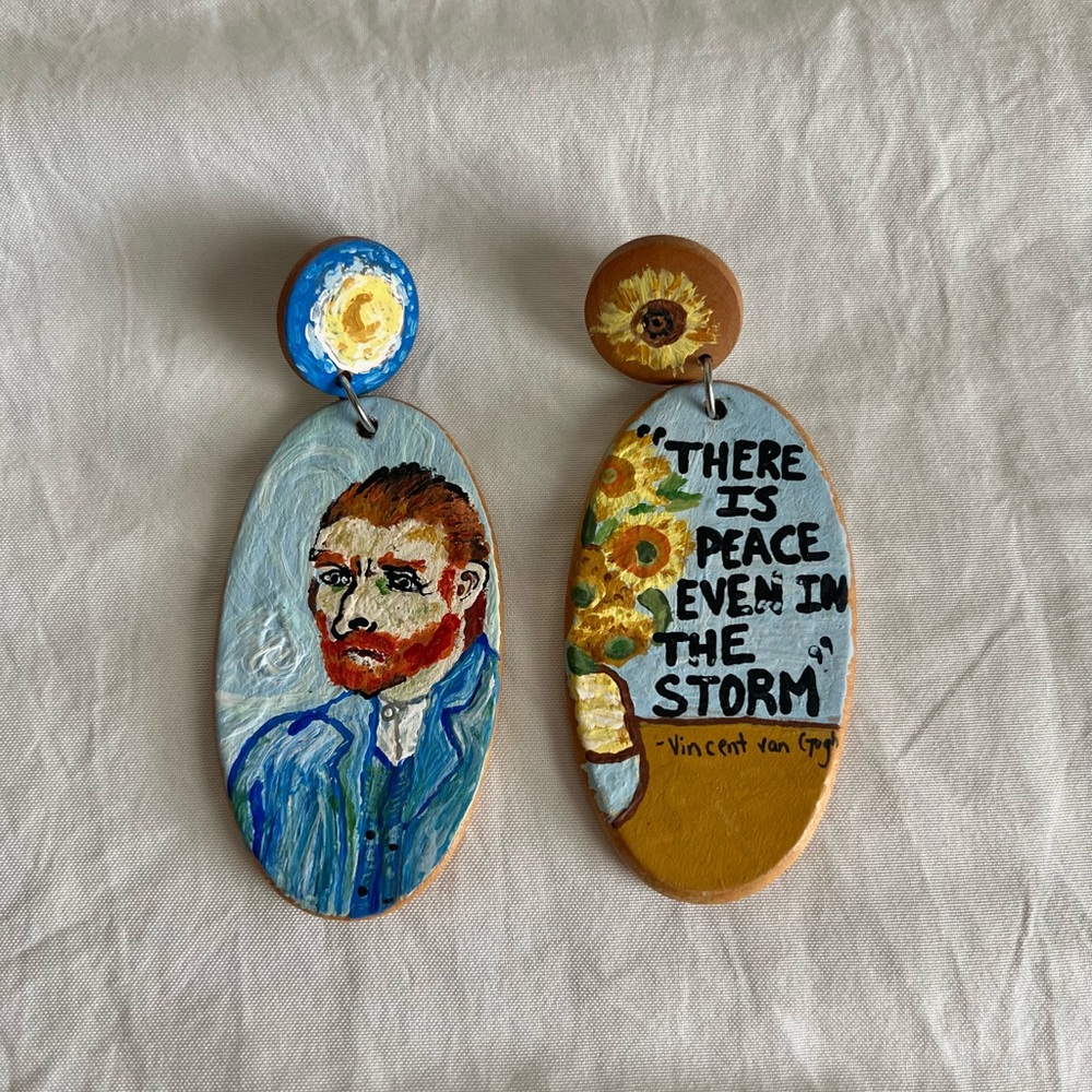 Hand-Painted Van Gogh Earrings | Statement Art Jewelry🌻